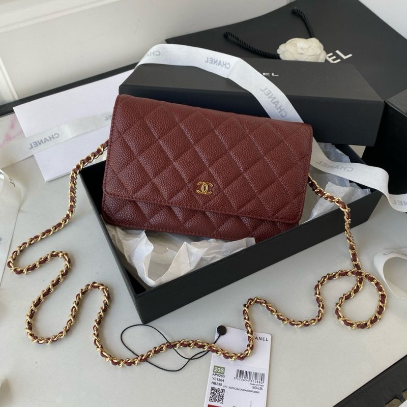Chanel Classic Wallet on Chain in Grained leather-Burgundy 